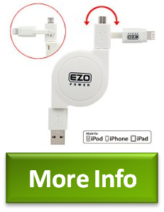 Quick EZOPower Apple Certified MFI 2 in 1 8Pin Lightning Connector Micro USB Charge Sync Retractable Cable White For iPhone, iPod and iPad and Any Micro USB Powered Device White